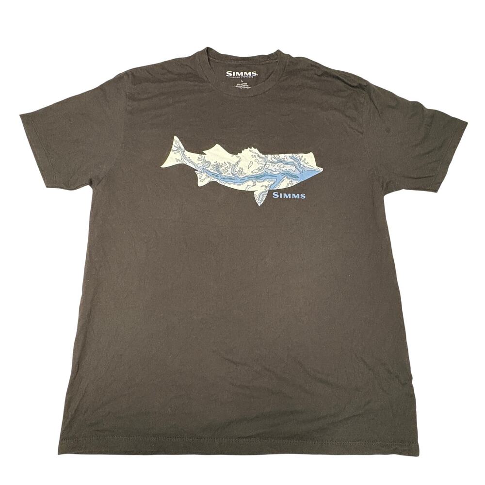Simms Fish Logo T-Shirt Tee L Large Black Blue Men's Outdoor Active Fishing